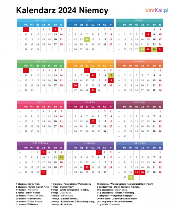 Niemiecki kalendarz na 2024 rok.
